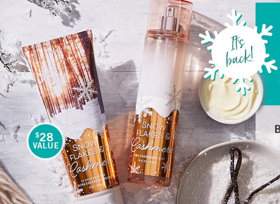 Bath & Body Works FREE Snowflakes & Cashmere (Cream & Mist) Value $28