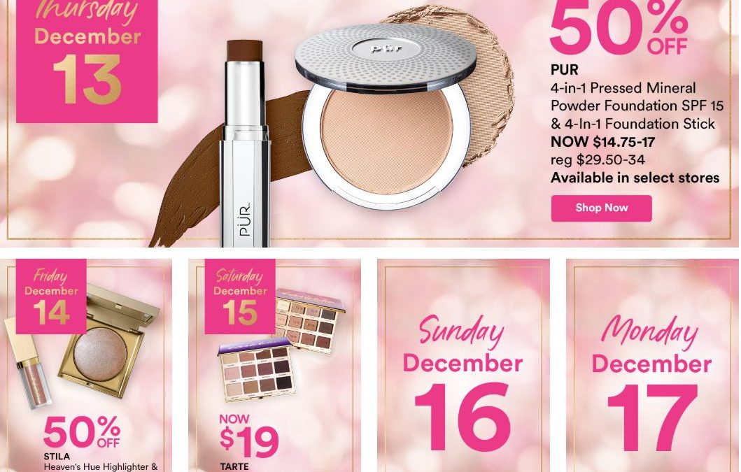 12/13 Ulta 25 Days of Surprise Deals PÜR 4-in-1 Foundation 50% off